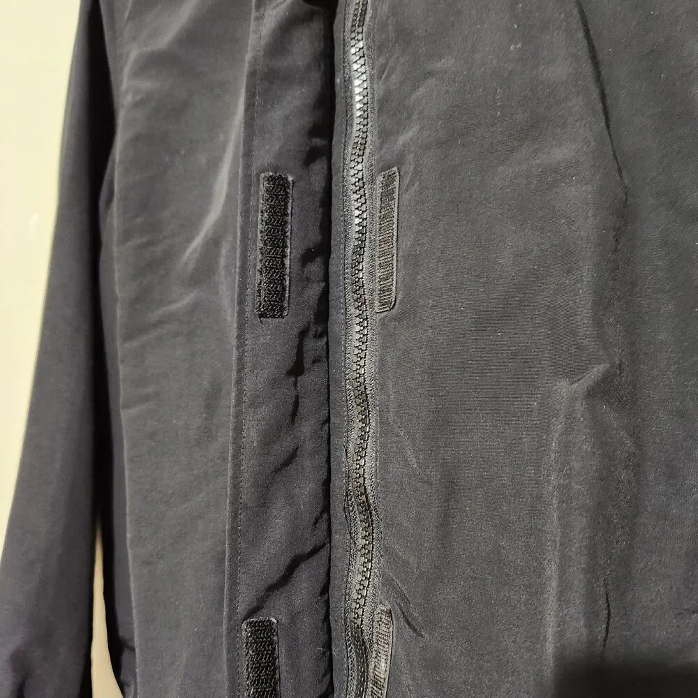 Lands Ends Windbreaker Jacket Size Medium Black Hooded Elastic Waist